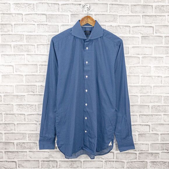 SUITSUPPLY Men's Spread Collar Dress Shirt in Blue mini Polka dot size 15 1/2 L - Picture 1 of 6